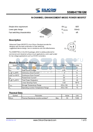 SSM9477M datasheet - N-CHANNEL ENHANCEMENT-MODE POWER MOSFET