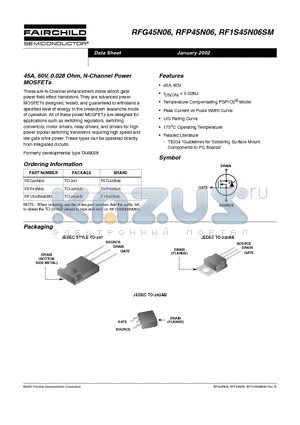 RF1S45N06SM datasheet - 45A, 60V, 0.028 Ohm, N-Channel Power