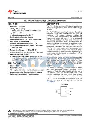 TLV117125DCYR datasheet - 1-A, Positive Fixed-Voltage, Low-Dropout Regulator