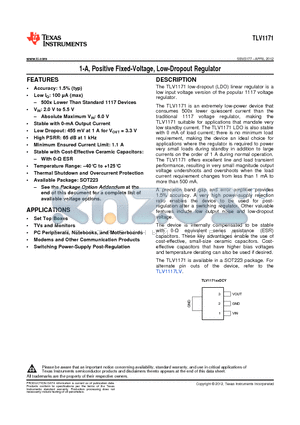 TLV117125DCYT datasheet - 1-A, Positive Fixed-Voltage, Low-Dropout Regulator