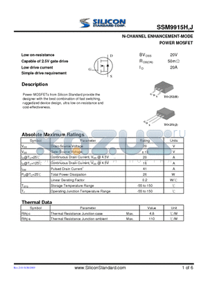 SSM9915J datasheet - N-CHANNEL ENHANCEMENT-MODE POWER MOSFET