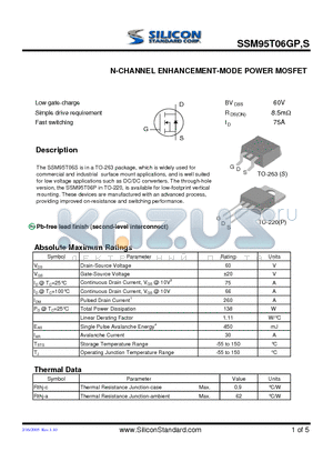 SSM95T06GP datasheet - N-CHANNEL ENHANCEMENT-MODE POWER MOSFET