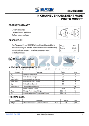 SSM9926TGO datasheet - N-CHANNEL ENHANCEMENT MODE POWER MOSFET