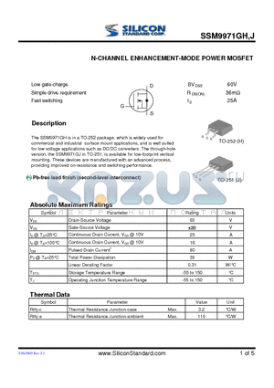 SSM9971GH datasheet - N-CHANNEL ENHANCEMENT-MODE POWER MOSFET