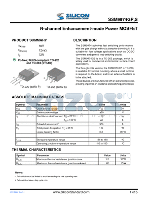 SSM9974GS datasheet - N-channel Enhancement-mode Power MOSFET