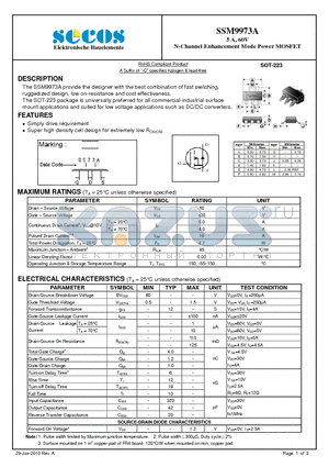 SSM9973A datasheet - 5 A, 60V N-Channel Enhancement Mode Power MOSFET