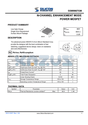 SSM9987GM datasheet - N-CHANNEL ENHANCEMENT MODE POWER MOSFET