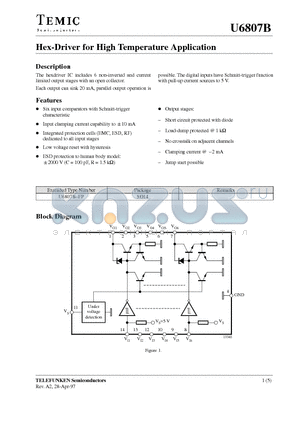 U6807B datasheet - Hex-Driver for High Temperature Application