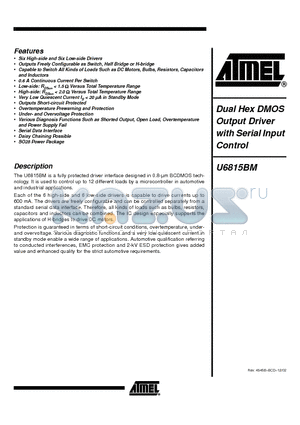 U6815BM datasheet - Dual Hex DMOS Output Driver with Serial input Control