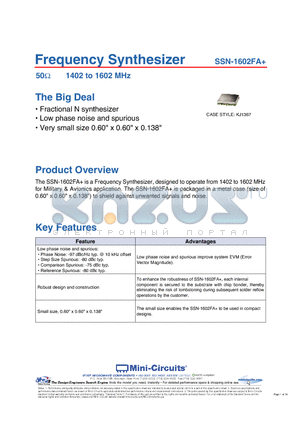 SSN-1602FA+ datasheet - Frequency Synthesizer