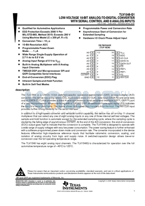 TLV1548QDBRQ1 datasheet - LOW-VOLTAGE 10-BIT ANALOG-TO-DIGITAL CONVERTER WITH SERIAL CONTROL AND 8 ANALOG INPUTS