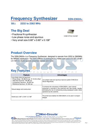 SSN-2362A datasheet - Frequency Synthesizer