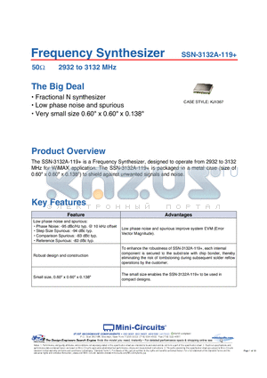 SSN-3132A-119+ datasheet - Frequency Synthesizer