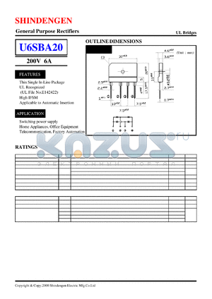 U6SBA20 datasheet - General Purpose Rectifiers(200V 6A)