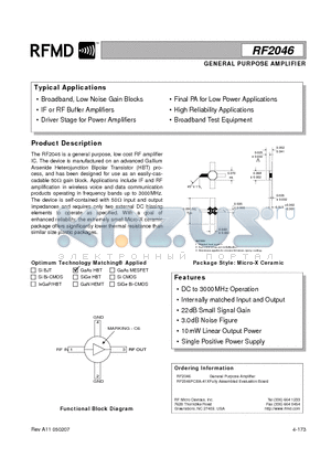 RF2046 datasheet - GENERAL PURPOSE AMPLIFIER