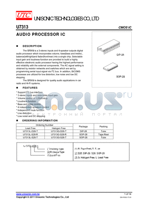 U7313L-S28-T datasheet - AUDIO PROCESSOR IC