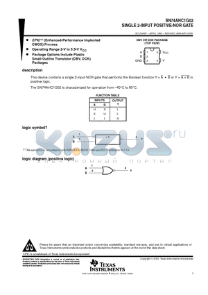 SN74AHC1G02DCK datasheet - SINGLE 2-INPUT POSITIVE-NOR GATE