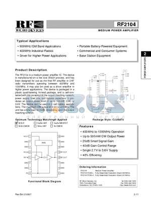 RF2104PCBA-L datasheet - MEDIUM POWER AMPLIFIER