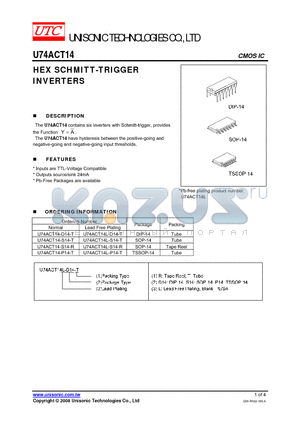 U74ACT14-D14-T datasheet - HEX SCHMITT-TRIGGER INVERTERS