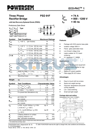 PSD91F datasheet - Three Phase Rectifier Bridge