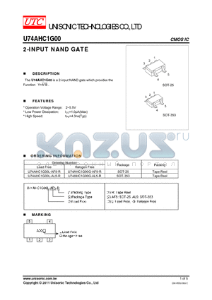 U74AHC1G00L-AL5-R datasheet - 2-INPUT NAND GATE