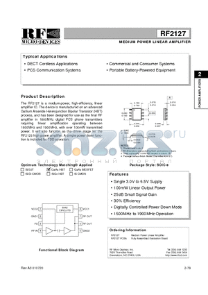 RF2127PCBA datasheet - MEDIUM POWER LINEAR AMPLIFIER