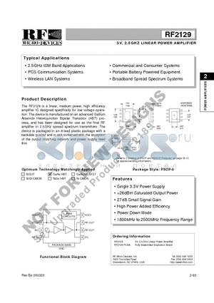 RF2129PCBA datasheet - 3V, 2.5GHZ LINEAR POWER AMPLIFIER