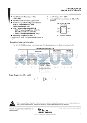 SN74AHC1G04QDCKRQ1 datasheet - SINGLE INVERTER GATE