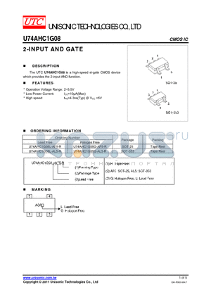 U74AHC1G08G-AF5-R datasheet - 2-INPUT AND GATE
