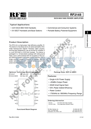 RF2145 datasheet - DCS1800/1900 POWER AMPLIFIER