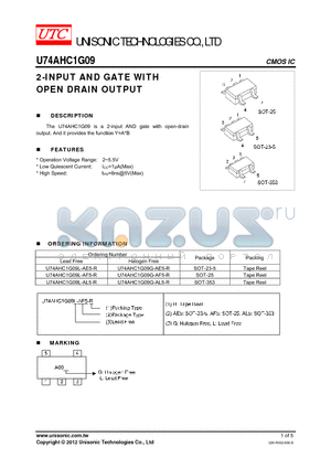 U74AHC1G09 datasheet - 2-INPUT AND GATE WITH OPEN DRAIN OUTPUT