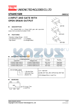 U74AHC1G09G-AL5-R datasheet - 2-INPUT AND GATE WITH OPEN DRAIN OUTPUT