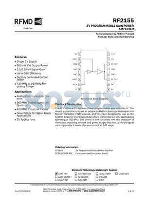 RF2155 datasheet - 3V PROGRAMMABLE GAIN POWER AMPLIFIER