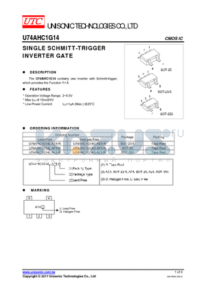 U74AHC1G14G-AE5-R datasheet - SINGLE SCHMITT-TRIGGER INVERTER GATE