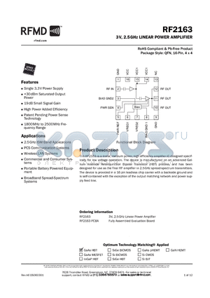 RF2163 datasheet - 3V, 2.5GHz LINEAR POWER AMPLIFIER