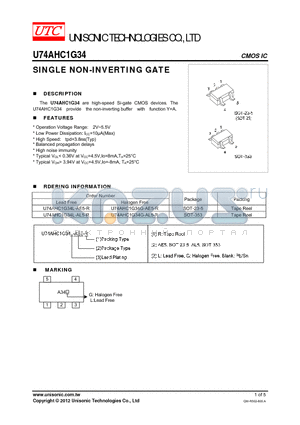U74AHC1G34G-AE5-R datasheet - SINGLE NON-INVERTING GATE