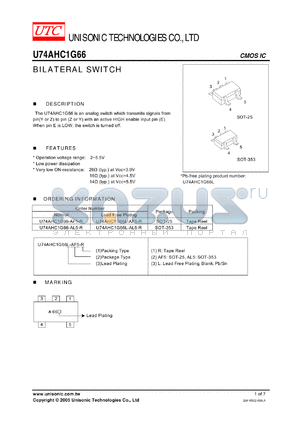 U74AHC1G66-AF5-R datasheet - BILATERAL SWITCH