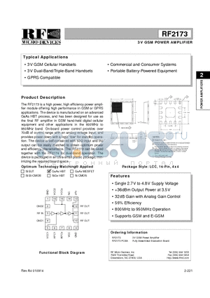 RF2173PCBA datasheet - 3V GSM POWER AMPLIFIER