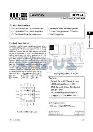 RF2174 datasheet - 3V DCS POWER AMPLIFIER