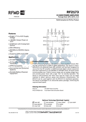 RF2173_1 datasheet - 3V GSM POWER AMPLIFIER