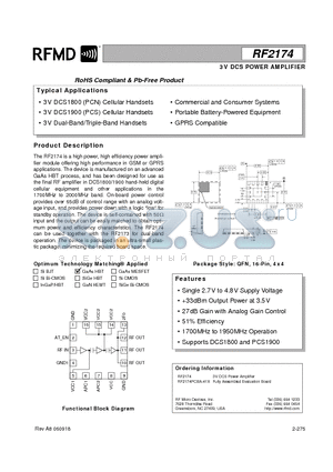 RF2174 datasheet - 3V DCS POWER AMPLIFIER