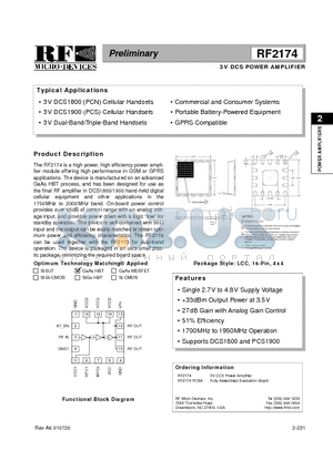 RF2174PCBA datasheet - 3V DCS POWER AMPLIFIER