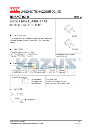 U74AHCT1G126 datasheet - SINGLE BUS BUFFER GATE WITH 3-STATE OUTPUT