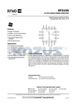 RF2196PCBA-41X datasheet - 3V PCS LINEAR POWER AMPLIFIER