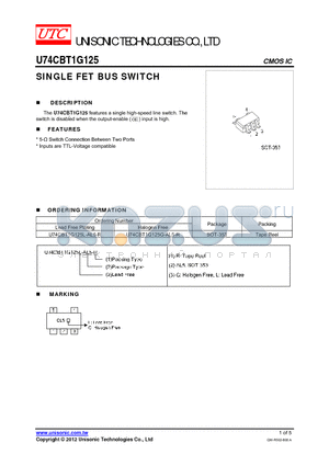 U74CBT1G125 datasheet - SINGLE FET BUS SWITCH