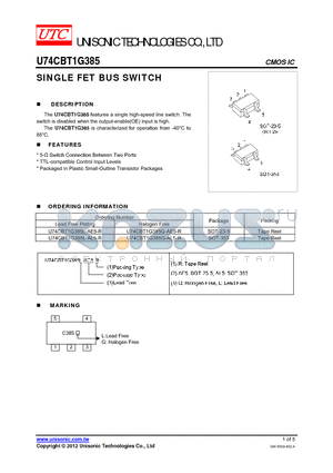 U74CBT1G385 datasheet - SINGLE FET BUS SWITCH