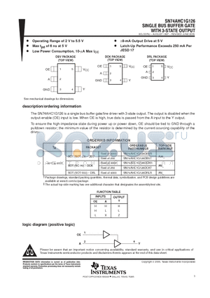 SN74AHC1G126 datasheet - SINGLE BUS BUFFER GATE WITH 3-STATE OUTPUT