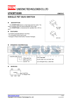 U74CBT1G385L-AE5-R datasheet - SINGLE FET BUS SWITCH
