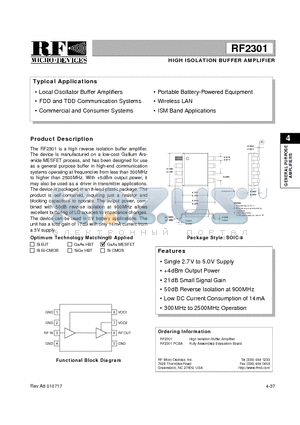 RF2301 datasheet - HIGH ISOLATION BUFFER AMPLIFIER