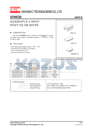 U74HC32-S14-T datasheet - QUADRUPLE 2-INPUT POSITIVE-OR GATES